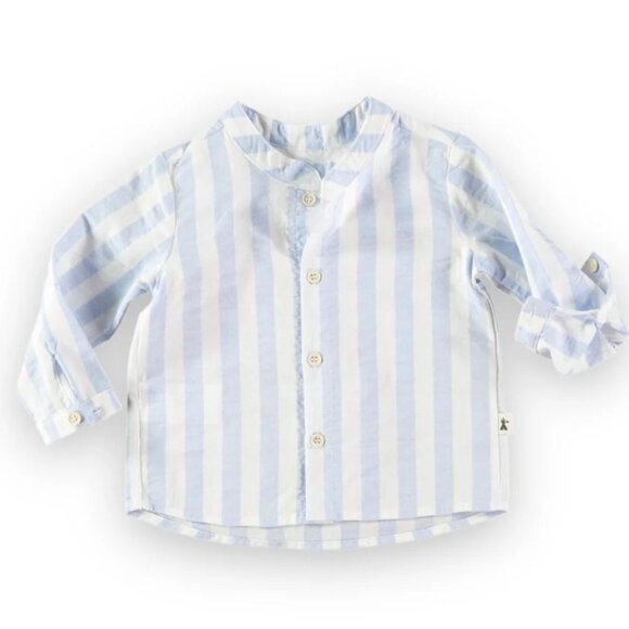 Baby Striped Long-Sleeve Shirt 12 Months Petit Indi Cotton Blend Blue White NWT - Picture 1 of 4